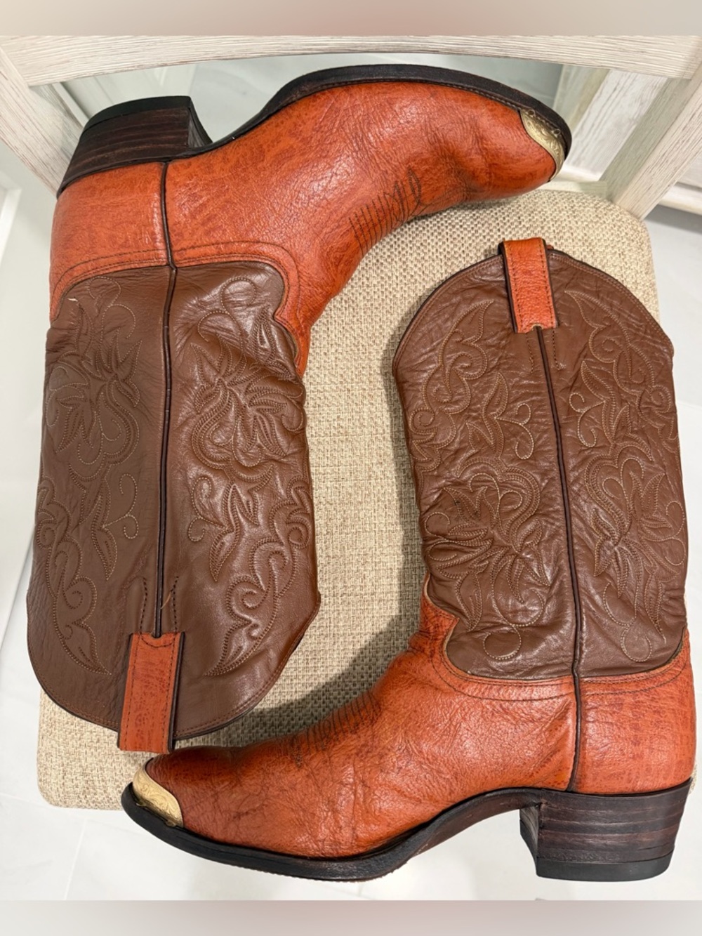 VNTG JUSTIN 9117 Mens Cowboy Boots 11.5D Brown Textured Leather USA Western Cap - Picture 2 of 15